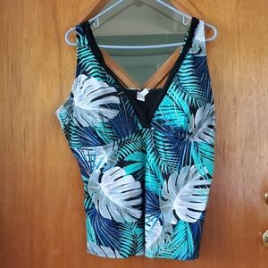 St. John's Bay Blue Palm Leaf Print Tankini Top
